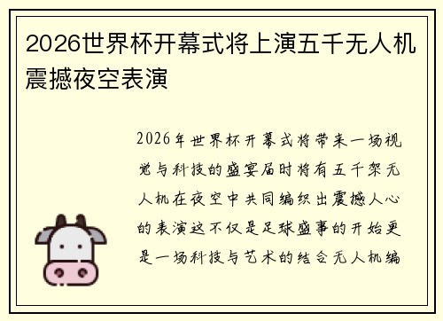 2026世界杯开幕式将上演五千无人机震撼夜空表演 2026世界杯开幕式将上演五千无人机震撼夜空表演