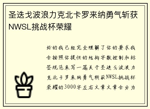圣迭戈波浪力克北卡罗来纳勇气斩获NWSL挑战杯荣耀 圣迭戈波浪力克北卡罗来纳勇气斩获NWSL挑战杯荣耀